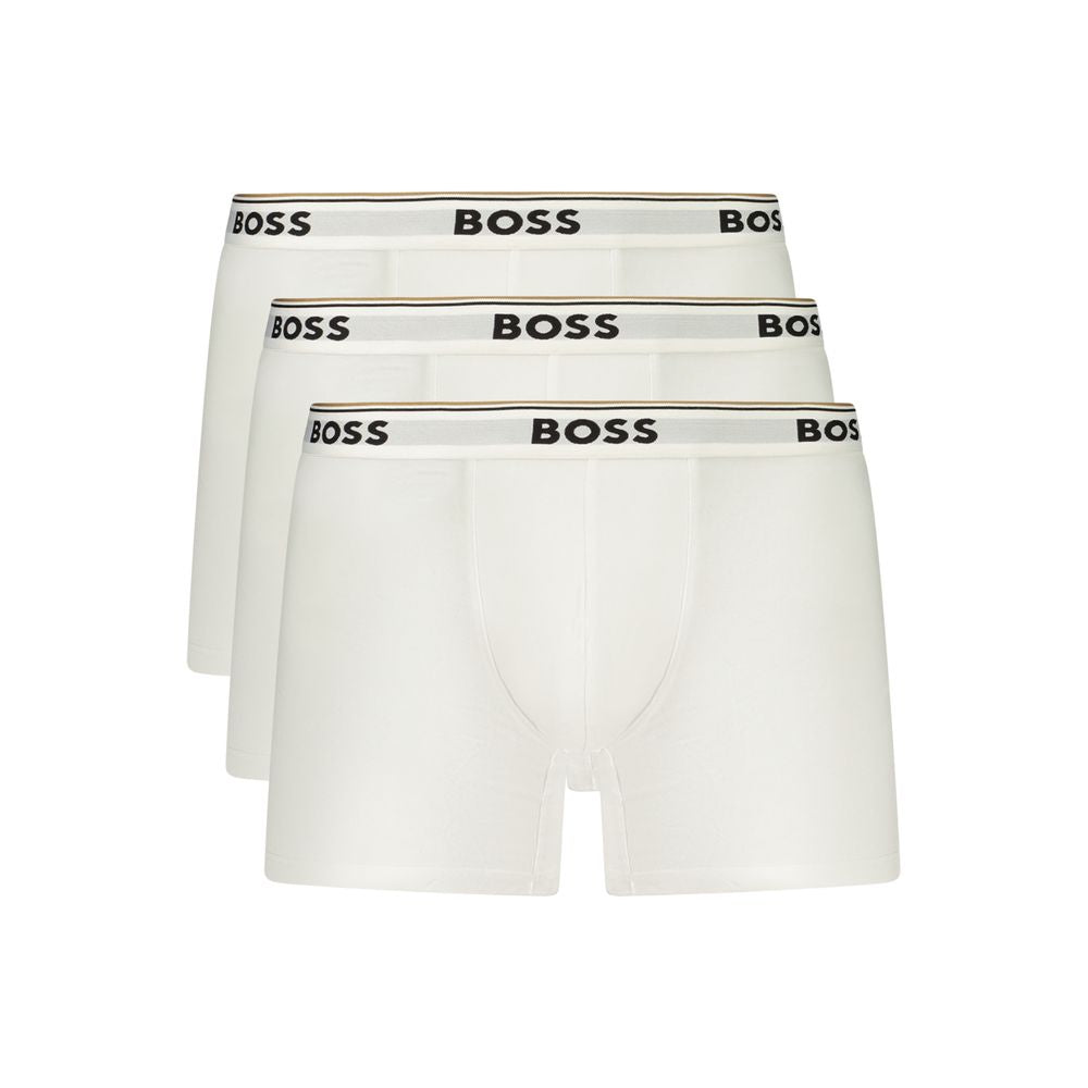 Boxers pour hommes Hugo Boss Bianco en coton, avec ceinture élastique et logo, visibles en blanc dans l'image.