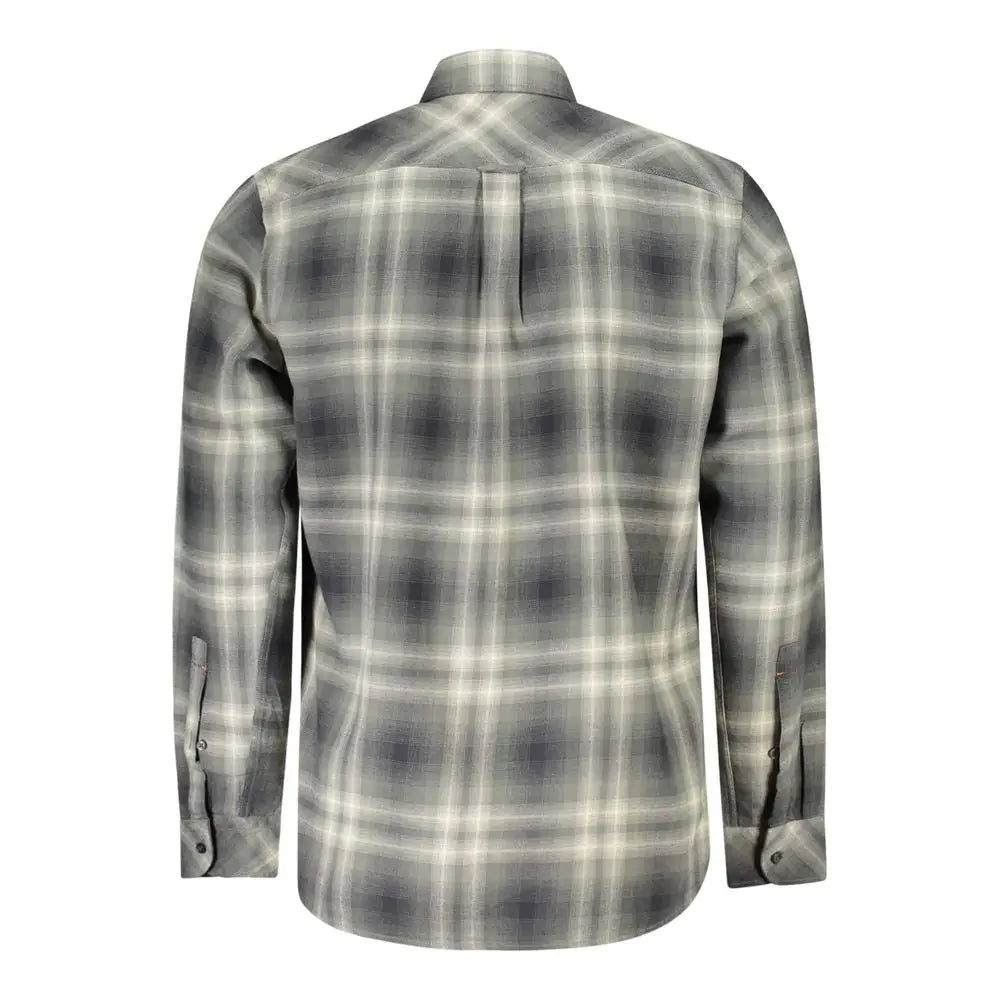 Chemise homme hugo boss verde en coton gris et blanc à manches longues avec col classique et boutons assortis