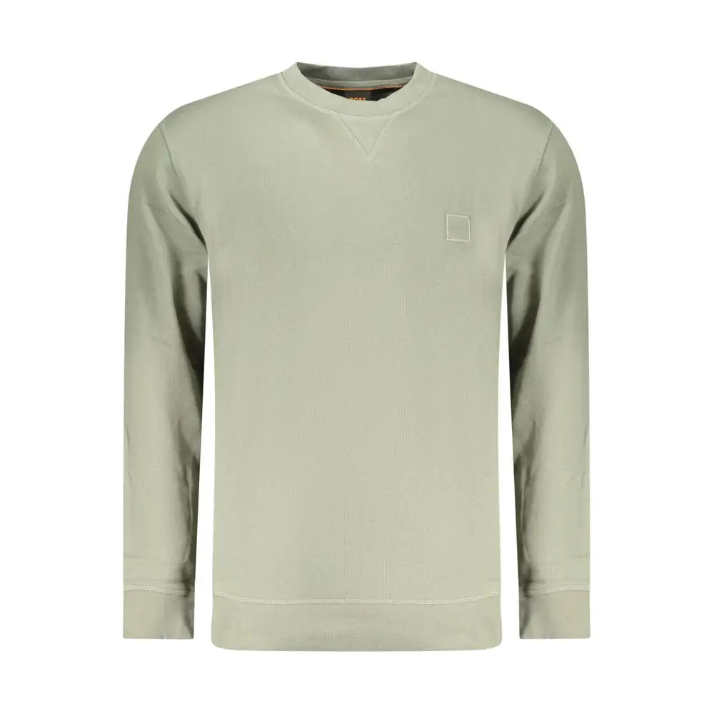Sweatshirt hugo boss verde en coton olive avec col rond et patch carré brodé discret sur la poitrine gauche