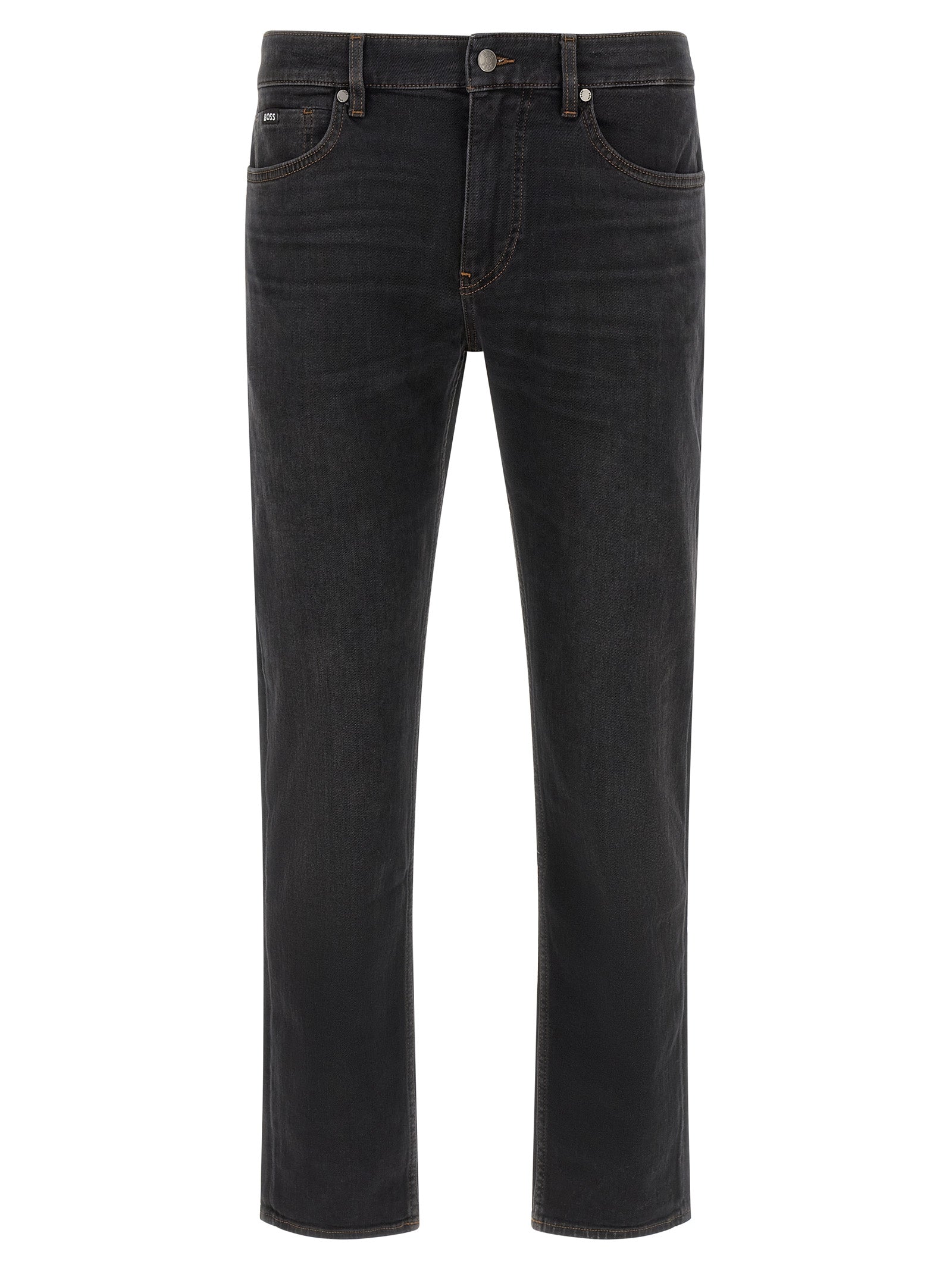 Jeans droits en coton noir de la marque Hugo Boss, style classique et coupe droite pour homme.