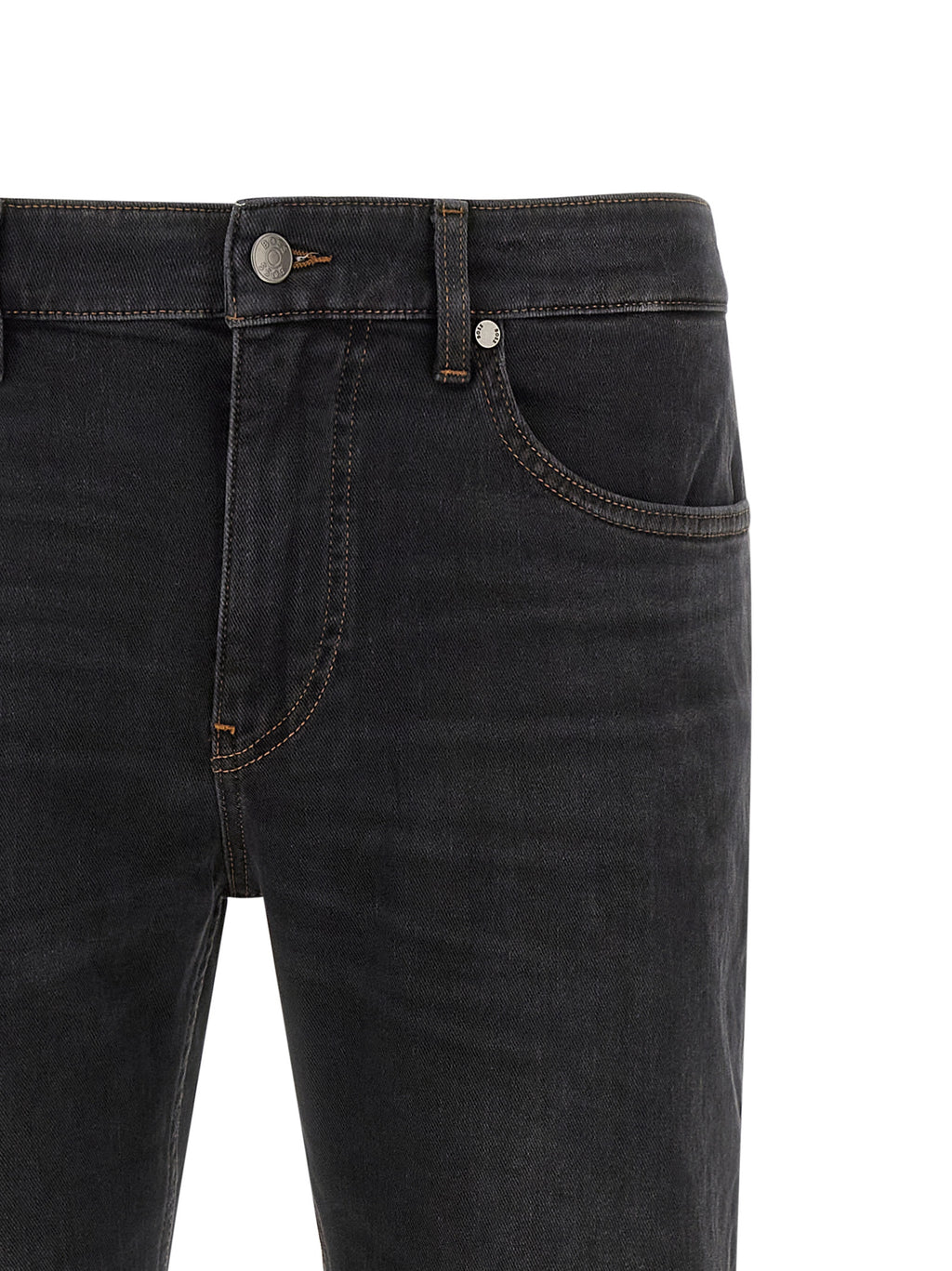Jeans droits en coton noir de Hugo Boss, style classique, visibles avec fermeture éclair et poches avant.