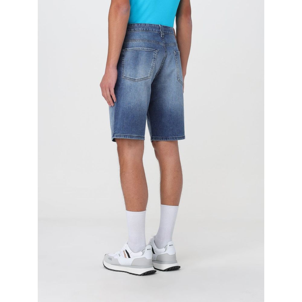 Shorts en denim bleu Hugo Boss, coupe décontractée, avec poches avant et arrière, tissu en coton de haute qualité.