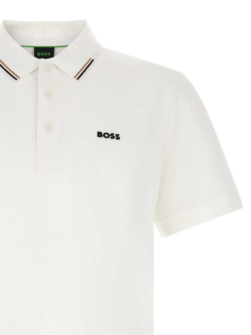 Polo blanc hugo boss en coton avec logo brodé noir et col rayé pour un style élégant et décontracté