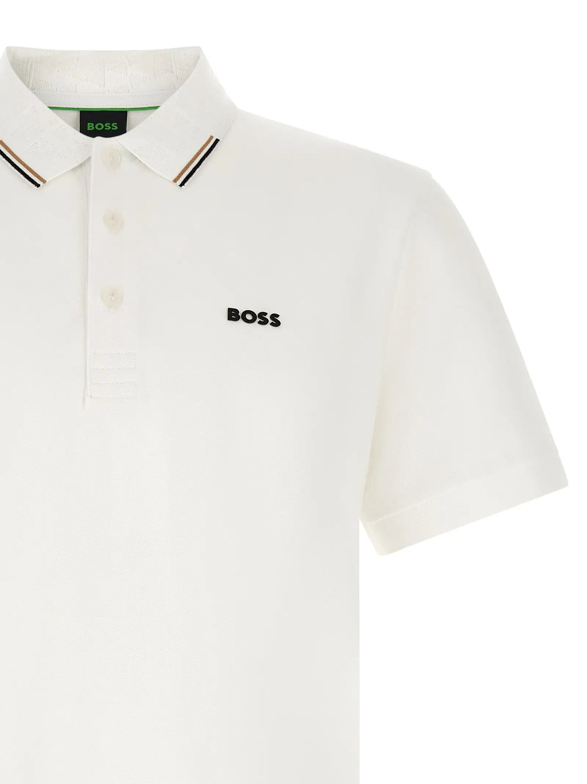 Polo blanc hugo boss en coton avec logo brodé noir et col rayé pour un style élégant et décontracté