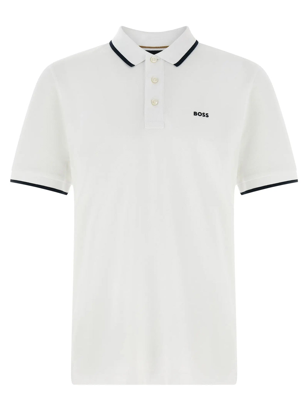 Polo blanc hugo boss en coton avec col et manches noirs pour un style élégant et décontracté