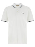 Polo blanc hugo boss en coton avec col et manches noirs pour un style élégant et décontracté