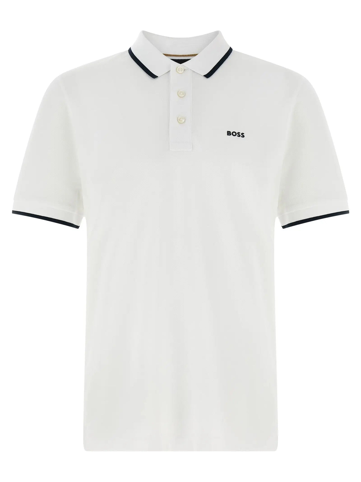 Polo blanc hugo boss en coton avec col et manches noirs pour un style élégant et décontracté