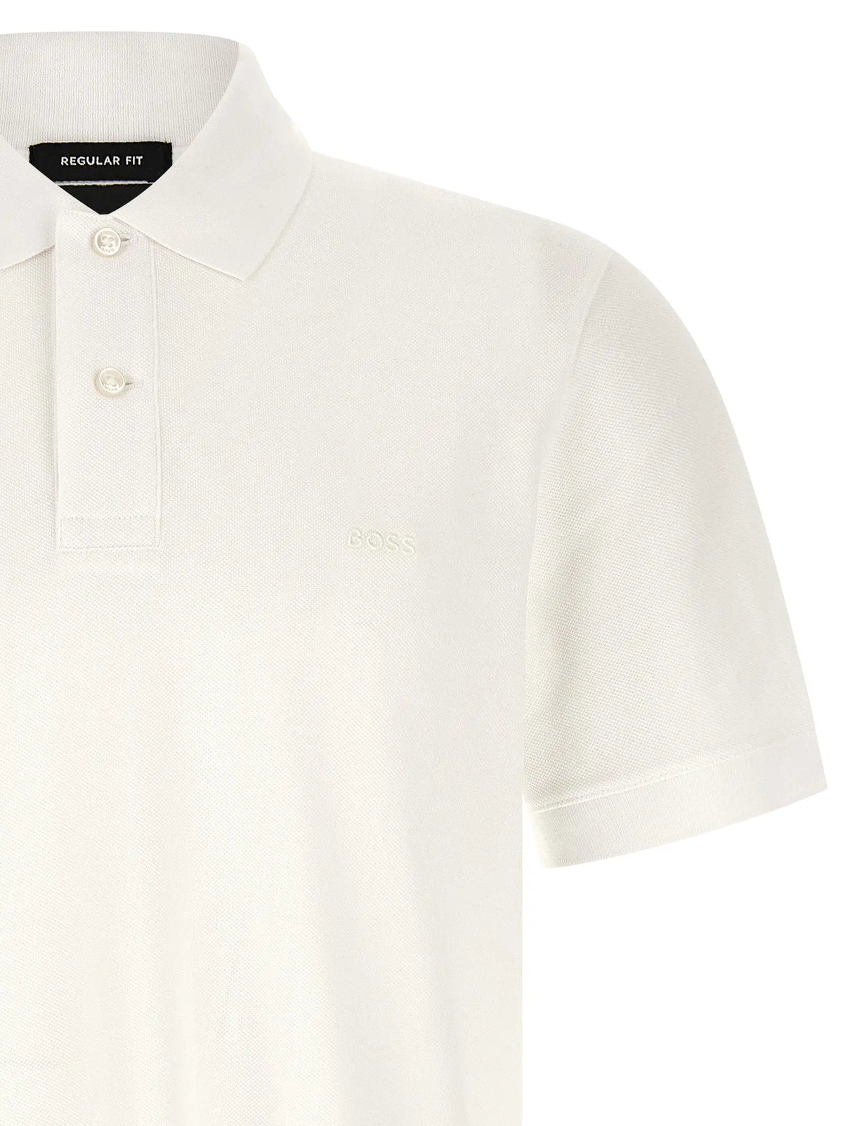 Chemise polo blanche en coton hugo boss avec logo brodé discret et étiquette noire regular fit au col