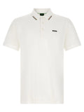 Polo blanc en coton hugo boss avec logo boss brodé noir et bordure rayée contrastée sur le col