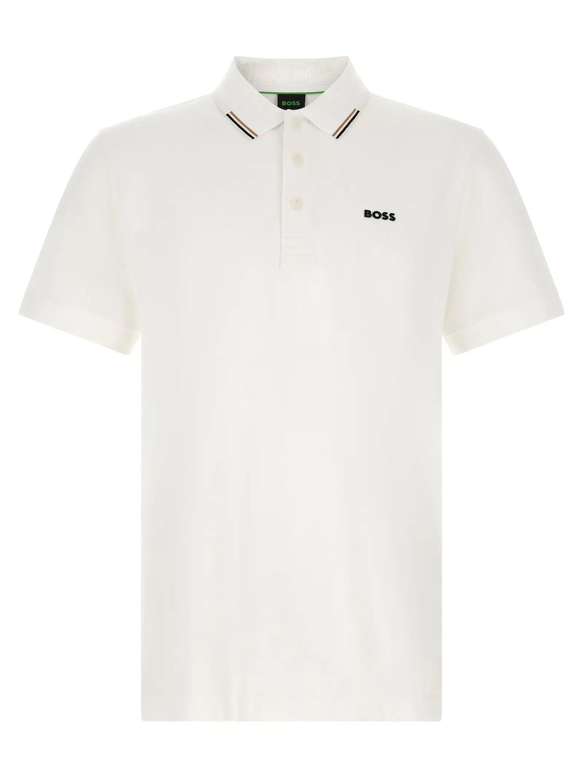 Polo blanc en coton hugo boss avec logo boss brodé noir et bordure rayée contrastée sur le col