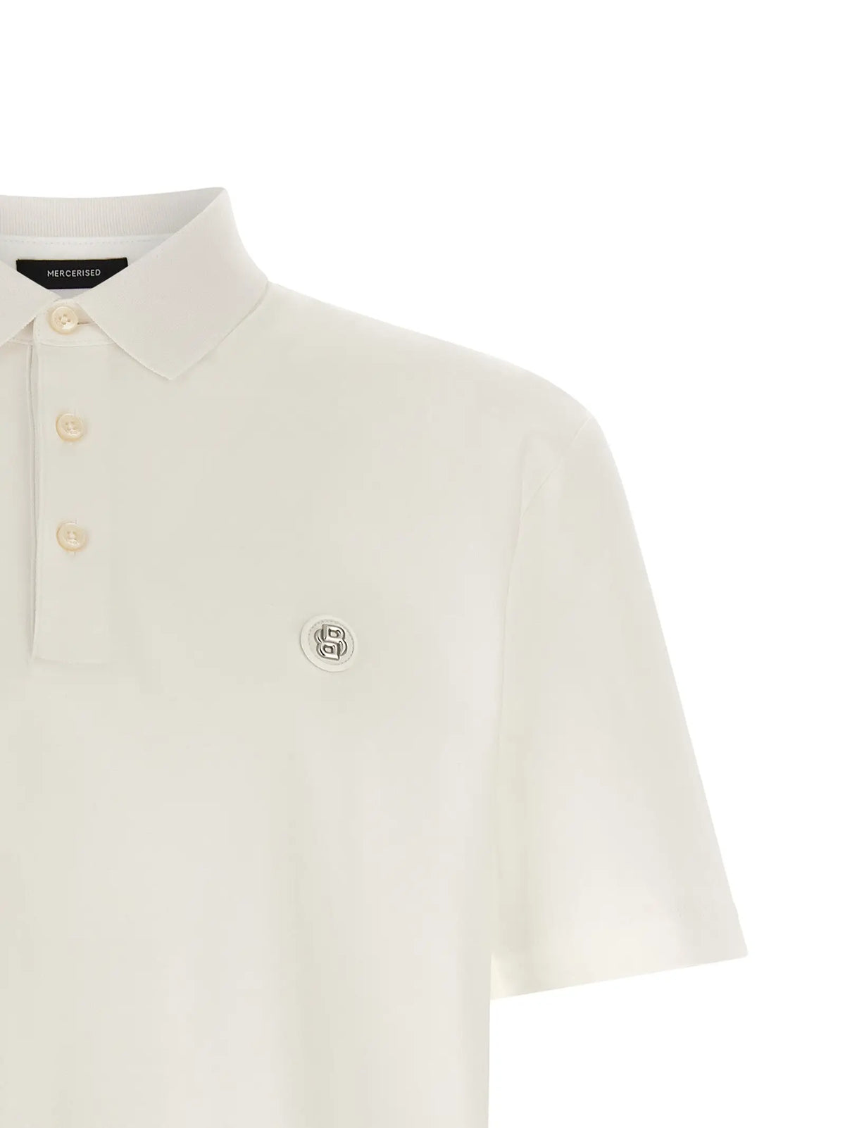 Polo shirt hugo boss blanc en coton avec maille texturée crème et logo brodé circulaire sur la poitrine