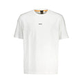 T-shirt homme blanc hugo boss en coton bio avec logo noir minimaliste et col bordé orange