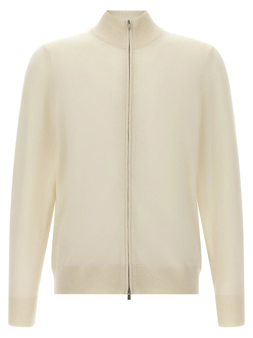 Cardigan hugo boss blanc en laine vierge avec fermeture éclair crème col côtelé manches et ourlet côtelés