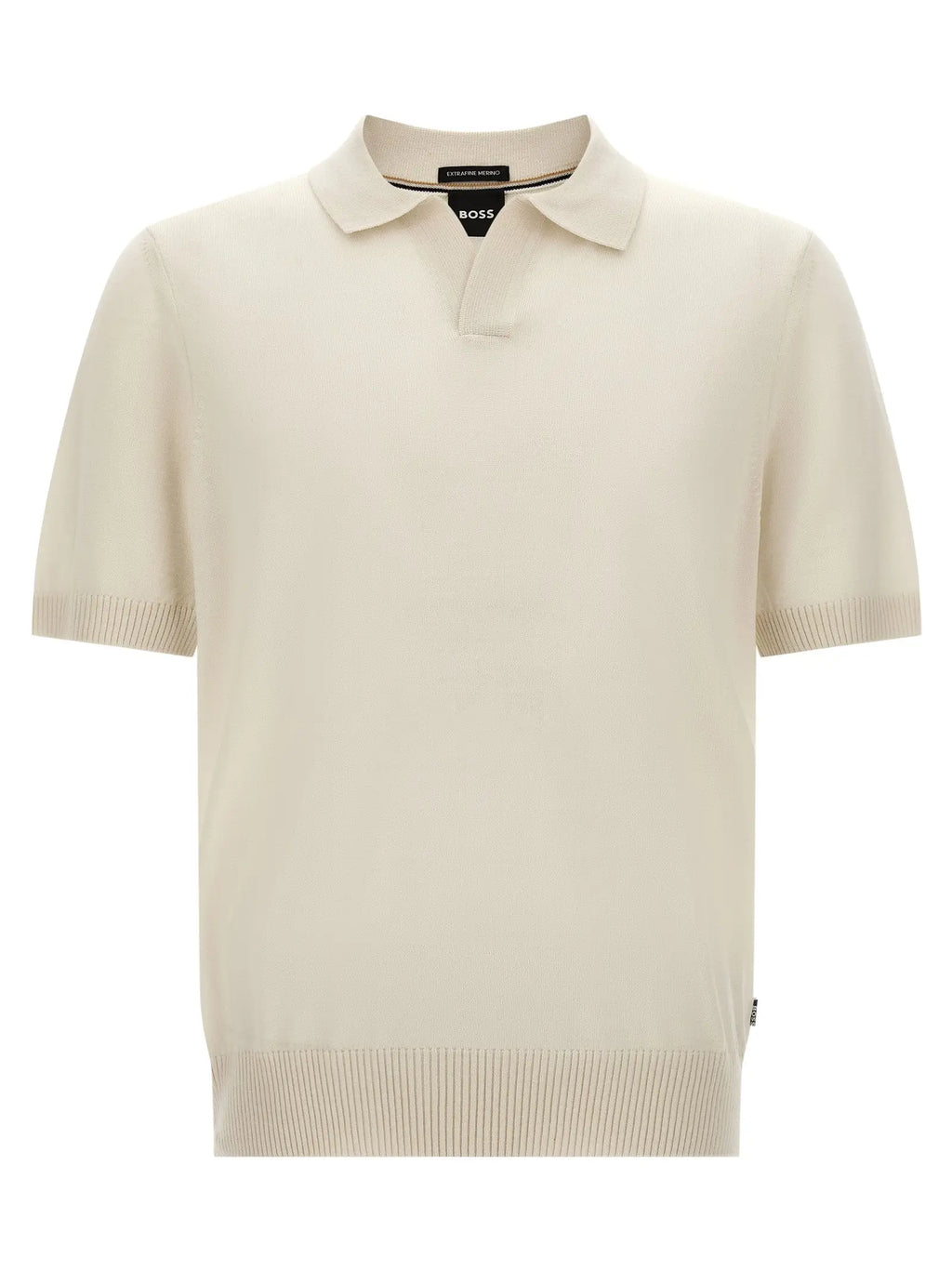 Polo hugo boss blanc en laine vierge avec col classique et poignets et ourlet côtelés en crème