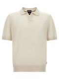 Polo hugo boss blanc en laine vierge avec col classique et poignets et ourlet côtelés en crème