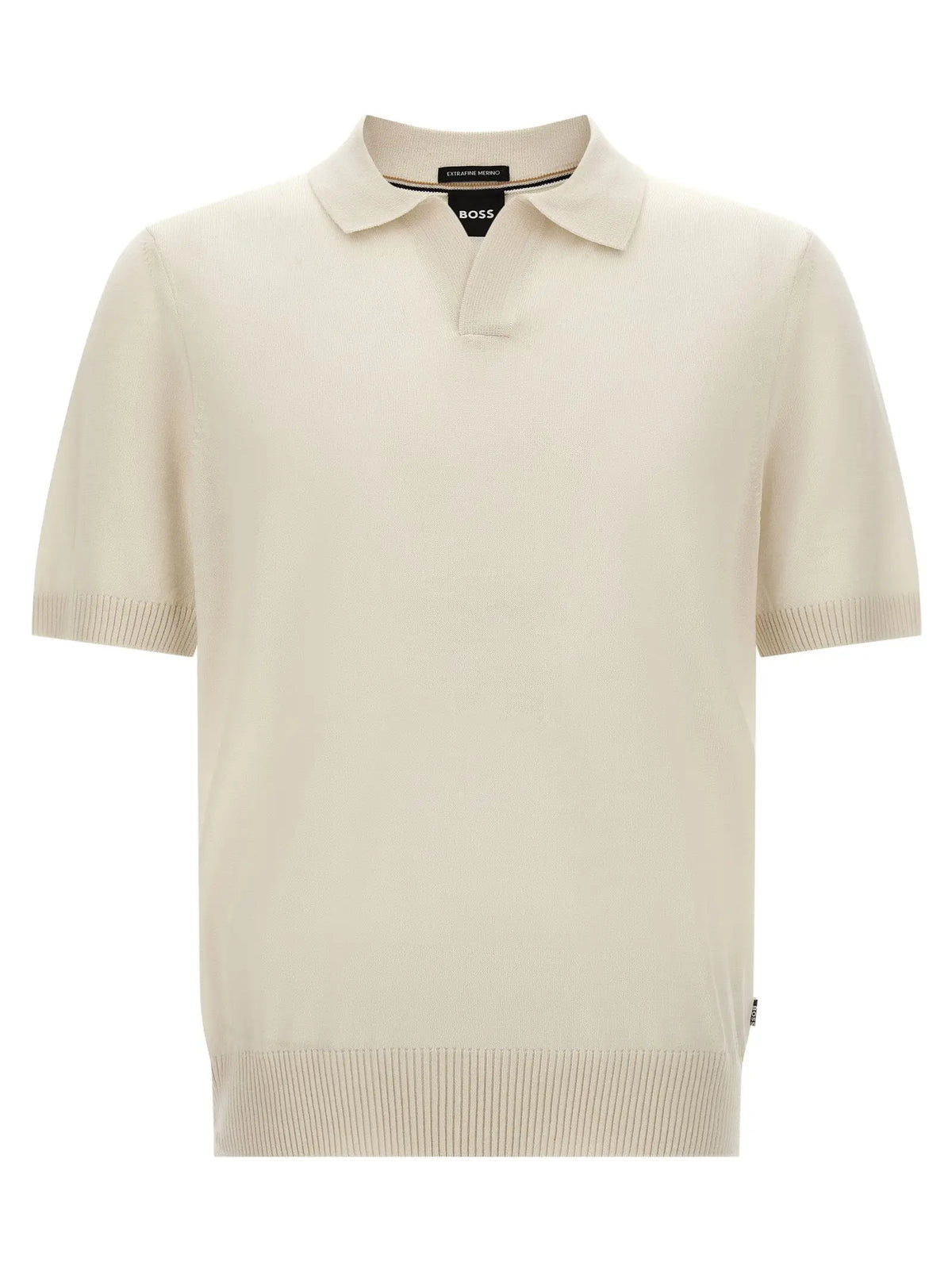 Polo hugo boss blanc en laine vierge avec col classique et poignets et ourlet côtelés en crème
