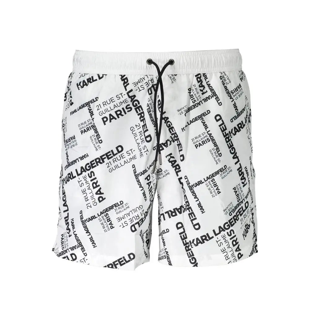 Maillot de bain boxer homme karl lagerfeld bianco en polyester blanc avec logo noir répété audacieux