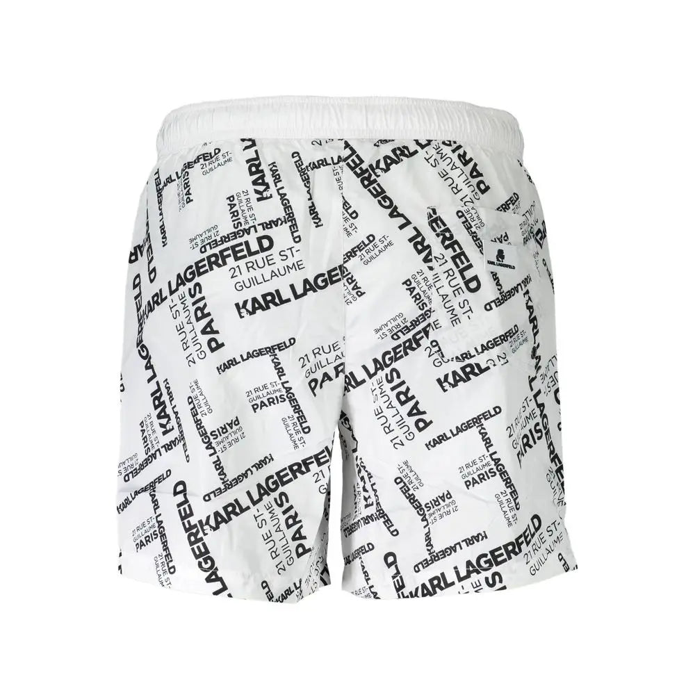 Short de bain homme karl lagerfeld bianco polyester blanc avec imprimé logo noir répété