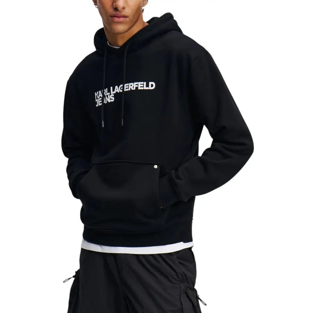 Sweat à capuche noir en coton karl lagerfeld avec logo blanc sur la poitrine et poche avant