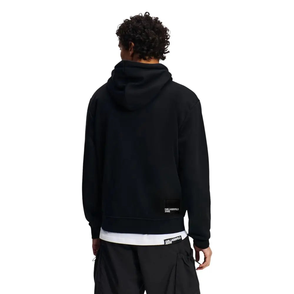 Sweat à capuche noir karl lagerfeld en coton avec logo discret sur le bas du dos et branding assorti à l’ourlet