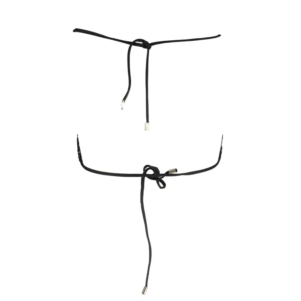 Soutien-gorge de maillot de bain femme karl lagerfeld noir en satin avec lanières réglables et embouts métalliques argentés