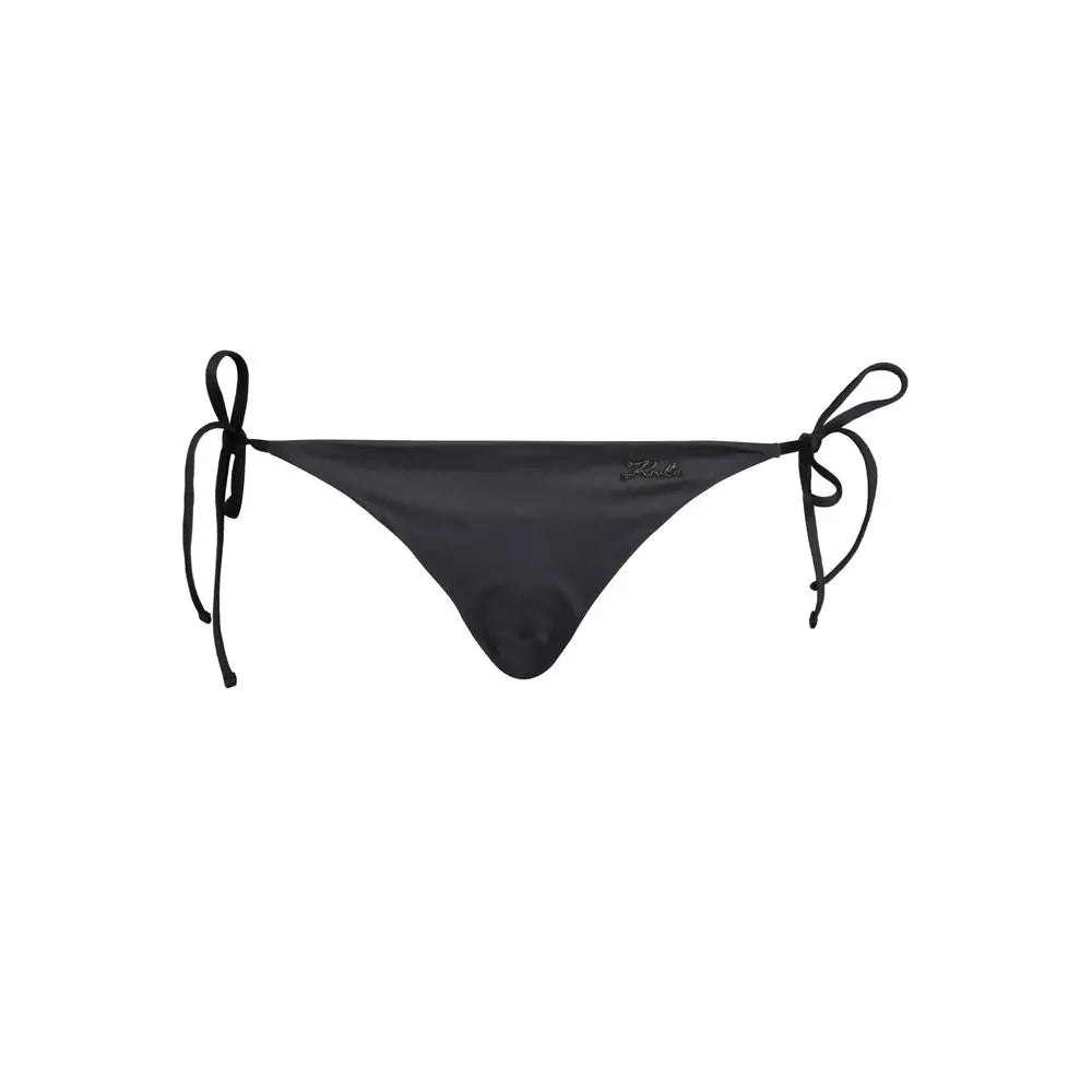 Bas de bikini triangle noir en satin avec liens à nouer et petit logo brodé karl lagerfeld en polyamide