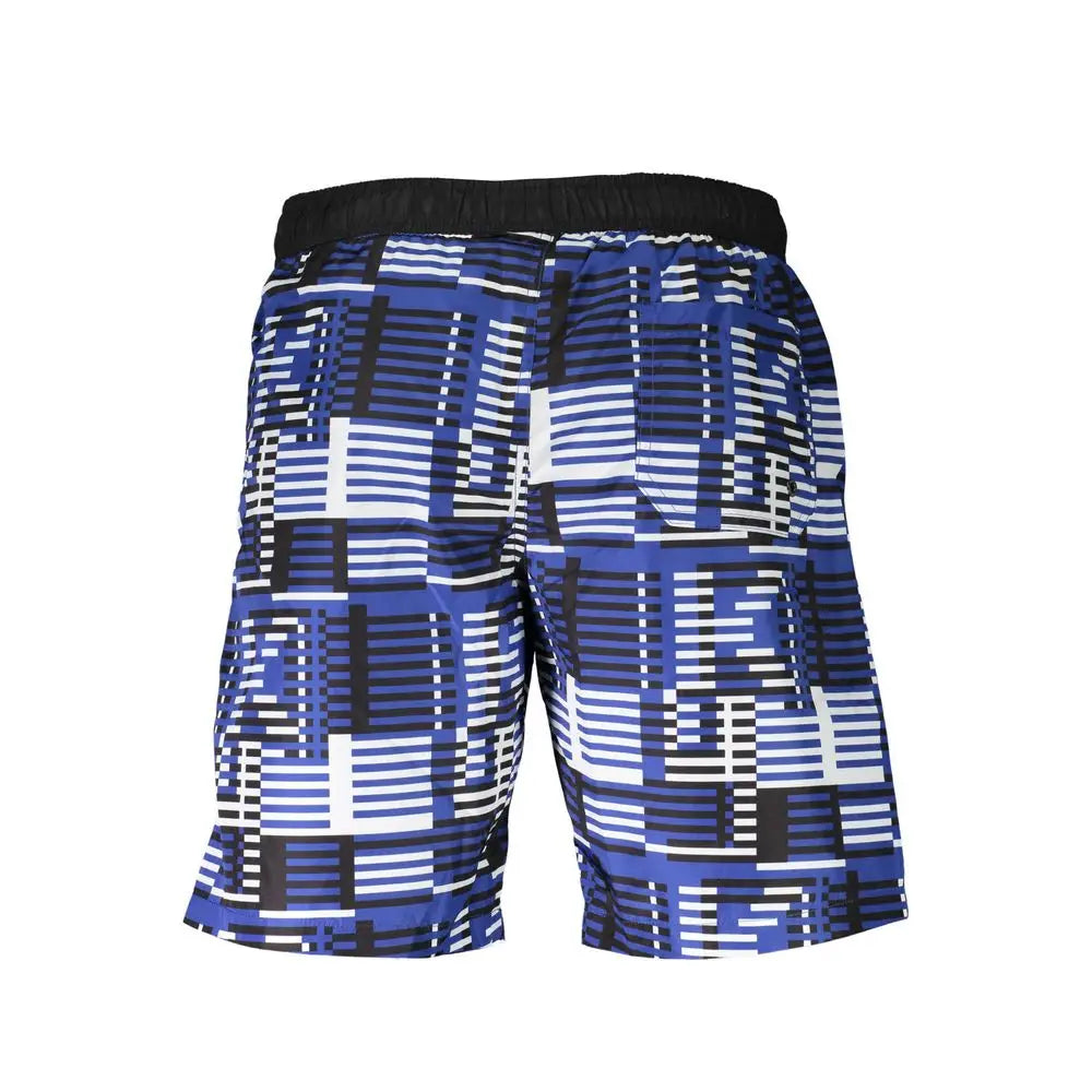 Maillot de bain homme karl lagerfeld bleu et blanc en polyester à motif géométrique avec taille élastique noire