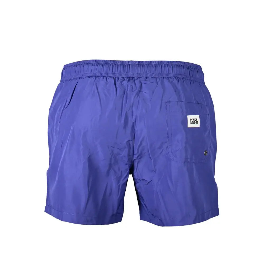 Trunks de bain homme karl lagerfeld bleus royaux en polyester avec patch blanc de marque sur la poche arrière