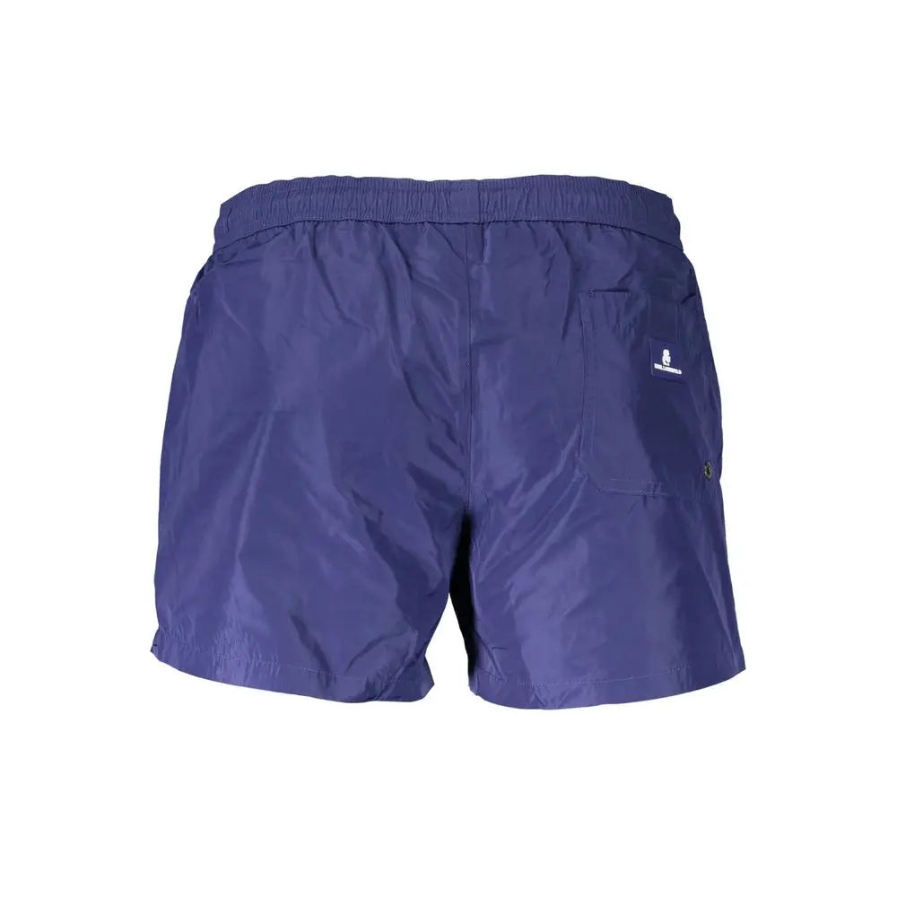 Nœuds de bain homme karl lagerfeld bleu en polyester léger vue arrière avec ceinture élastique et logo sur poche