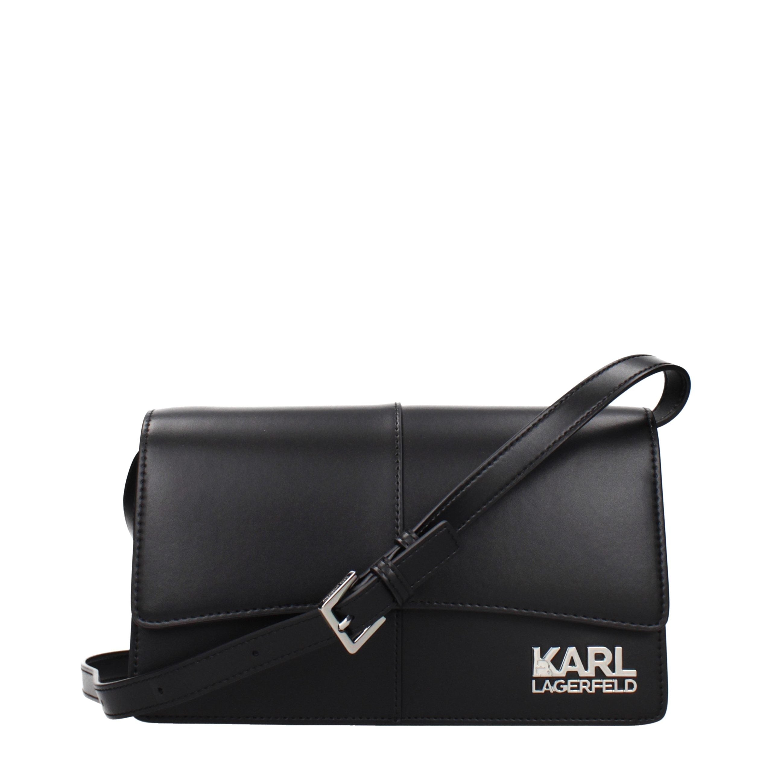 Sac à bandoulière noir en polyéthylène de Karl Lagerfeld, avec logo de la marque visible sur le devant.
