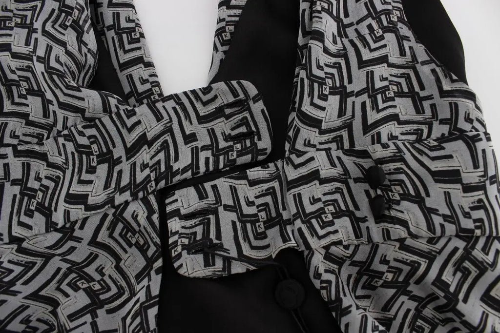 Blazer à motifs géométriques noirs et gris avec un design audacieux en forme de labyrinthe pour femme en soie karl lagerfeld