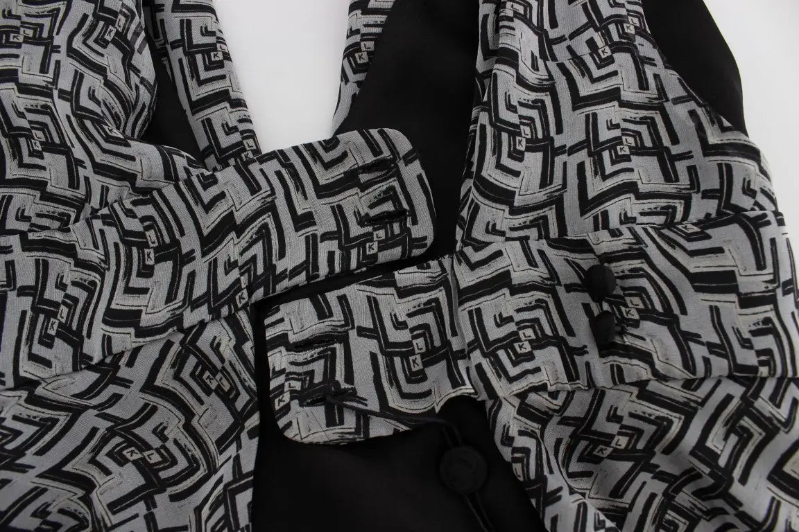 Blazer à motifs géométriques noirs et gris avec un design audacieux en forme de labyrinthe pour femme en soie karl lagerfeld