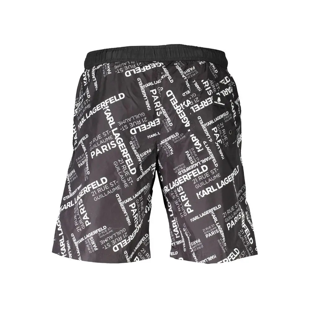 Shorts karl lagerfeld noirs en polyester avec logo blanc répétitif pour homme en boxer de bain