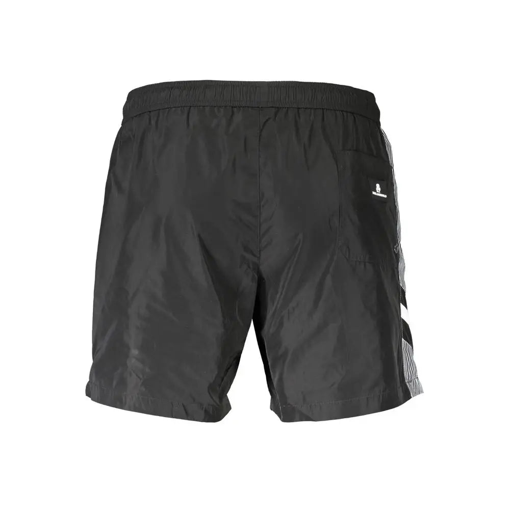 Short de bain homme karl lagerfeld nero en polyester noir avec tissu léger et motif rayé vertical distinctif sur le côté