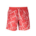 Maillot de bain boxer homme karl lagerfeld rosso rouge en polyester avec motif texte blanc répété