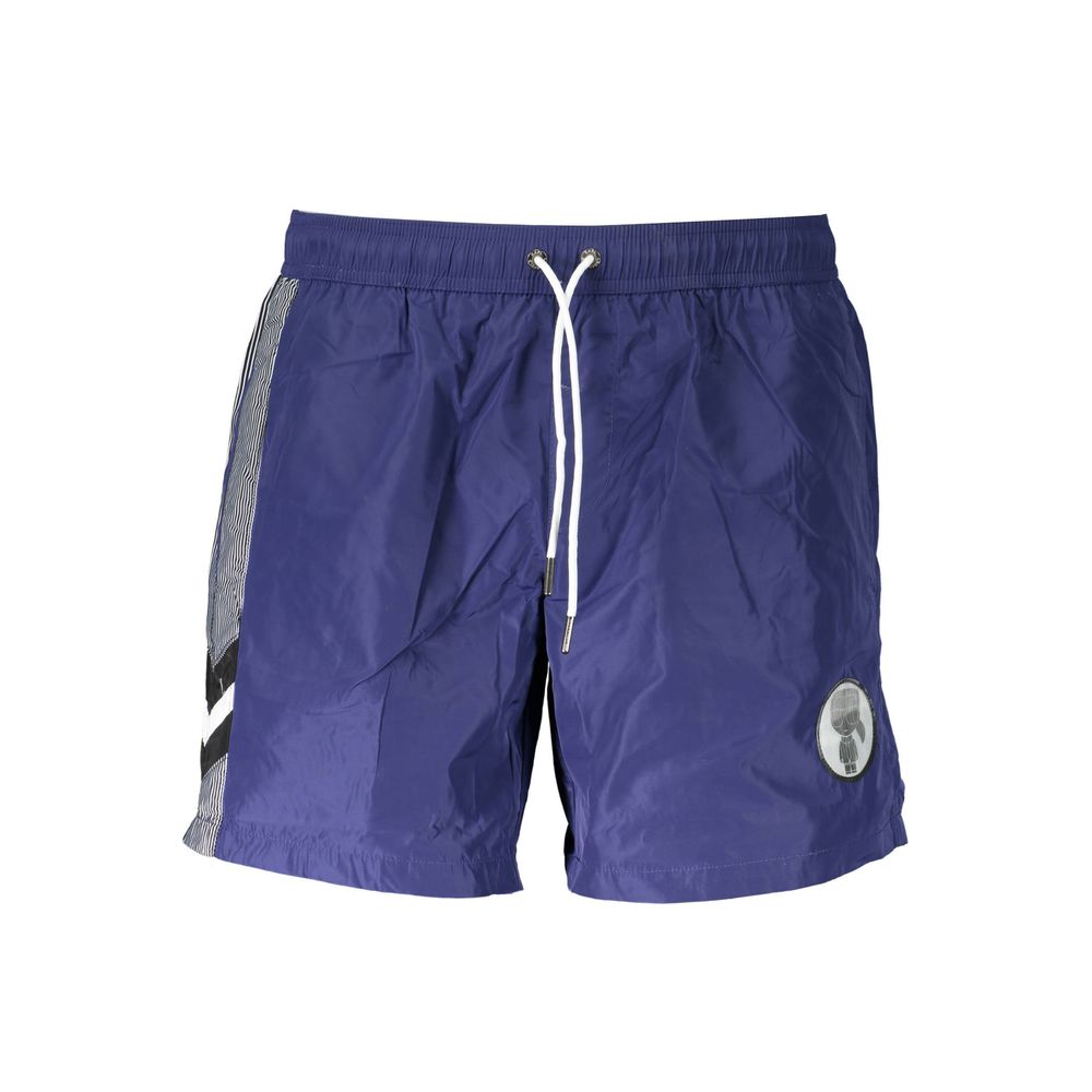 Boxers de bain pour homme Karl Lagerfeld en polyester bleu, avec motif élégant et ceinture élastique.