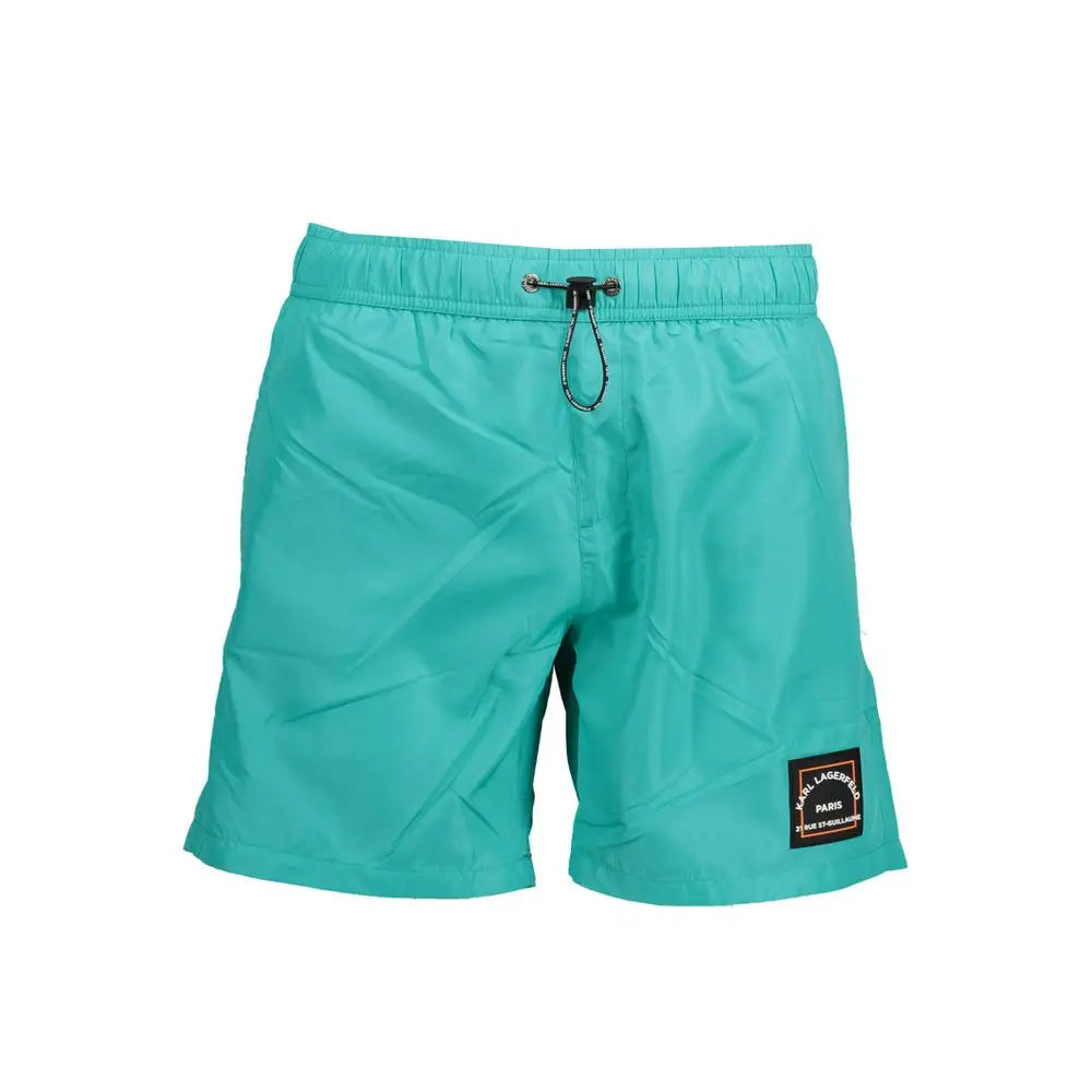 Teal karl lagerfeld swim boxer en polyester avec cordon noir et patch de marque homme vert