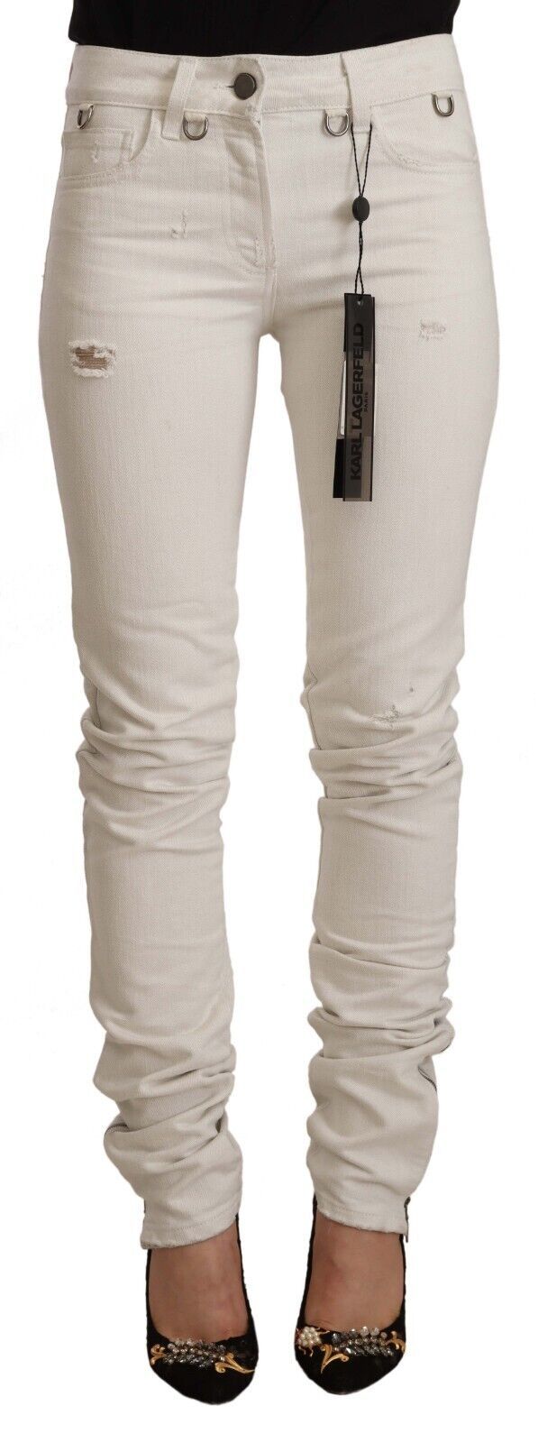Jeans slim en denim blanc taille moyenne de Karl Lagerfeld, coupe ajustée et matière en coton pour un style moderne.