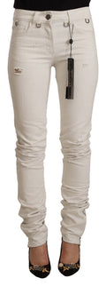Jeans slim en denim blanc taille moyenne de Karl Lagerfeld, coupe ajustée et matière en coton pour un style moderne.