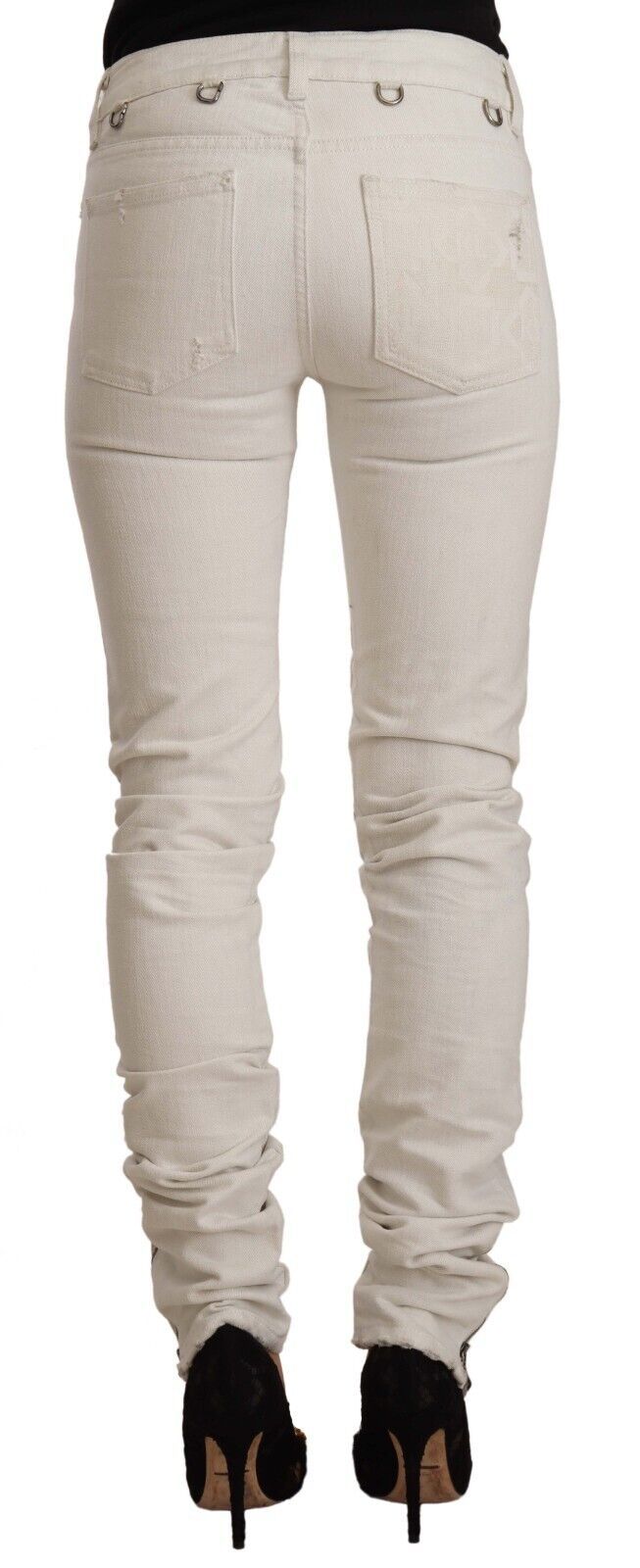 Jeans slim en coton blanc à taille moyenne de Karl Lagerfeld, coupe ajustée, denim léger pour femme.
