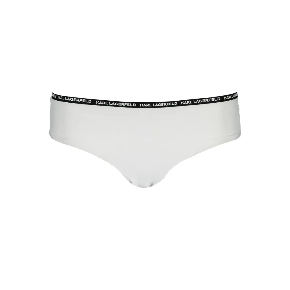 Slip de bain femme karl lagerfeld blanc en polyamide avec taille noire et logo karl lagerfeld répété