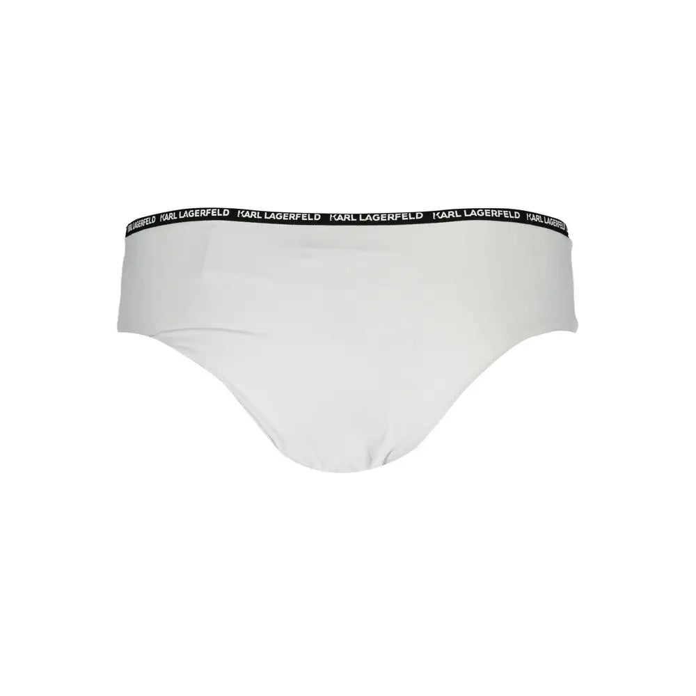 Slip de bain blanc karl lagerfeld en polyamide pour femme avec ceinture noire à logo répété karl lagerfeld