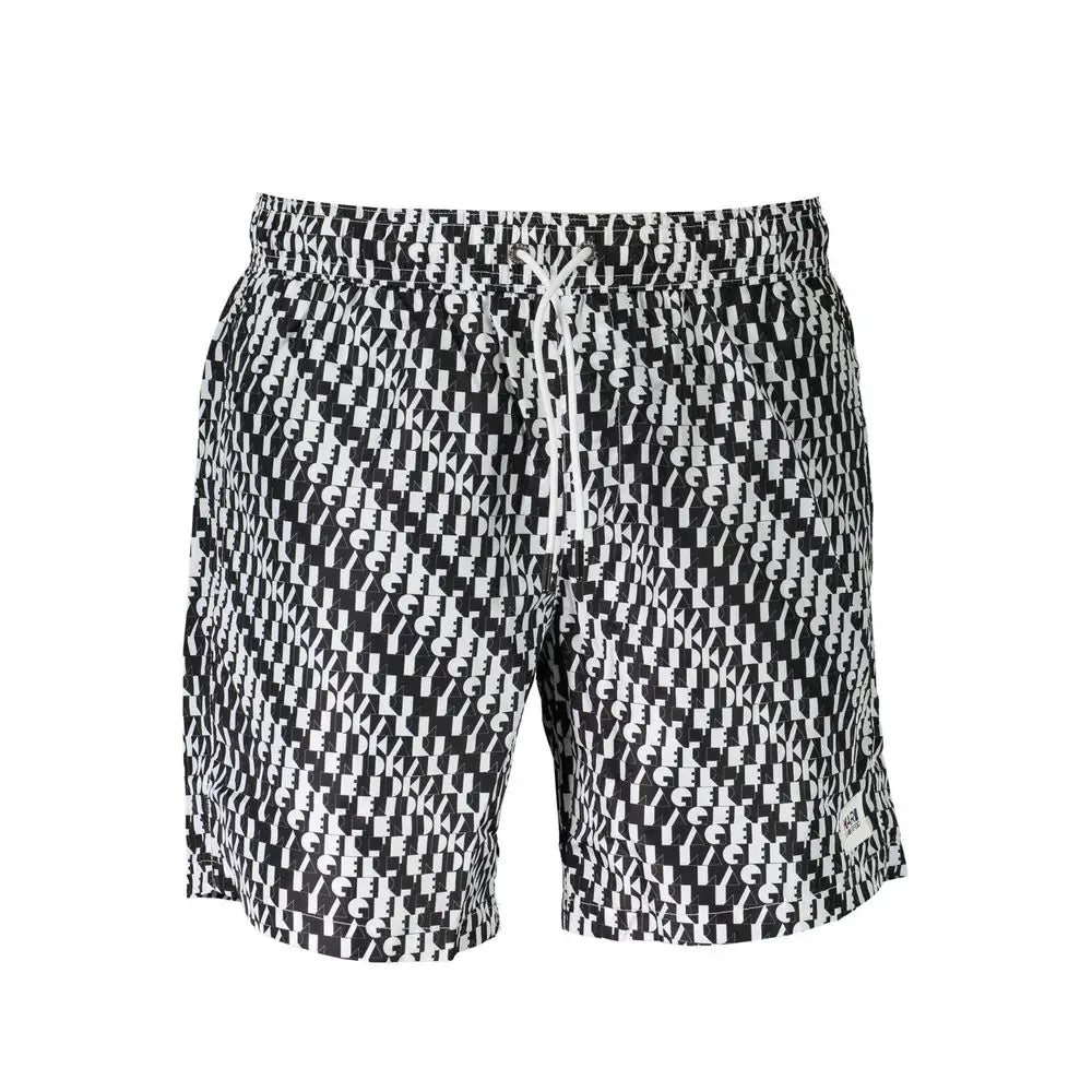 Maillot de bain boxer homme en polyester blanc karl lagerfeld avec motif géométrique noir et blanc répété