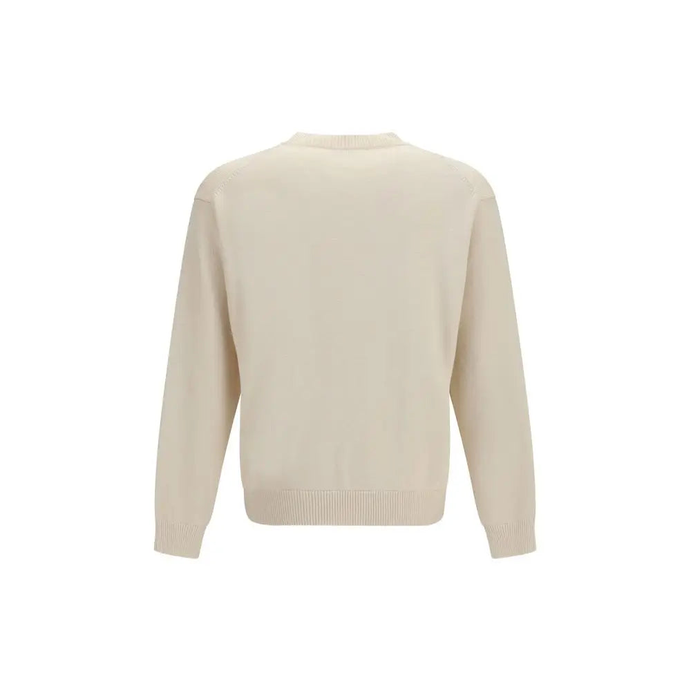 Kenzo beige sweatshirt en coton crème avec col rond côtelé et manches longues en maille