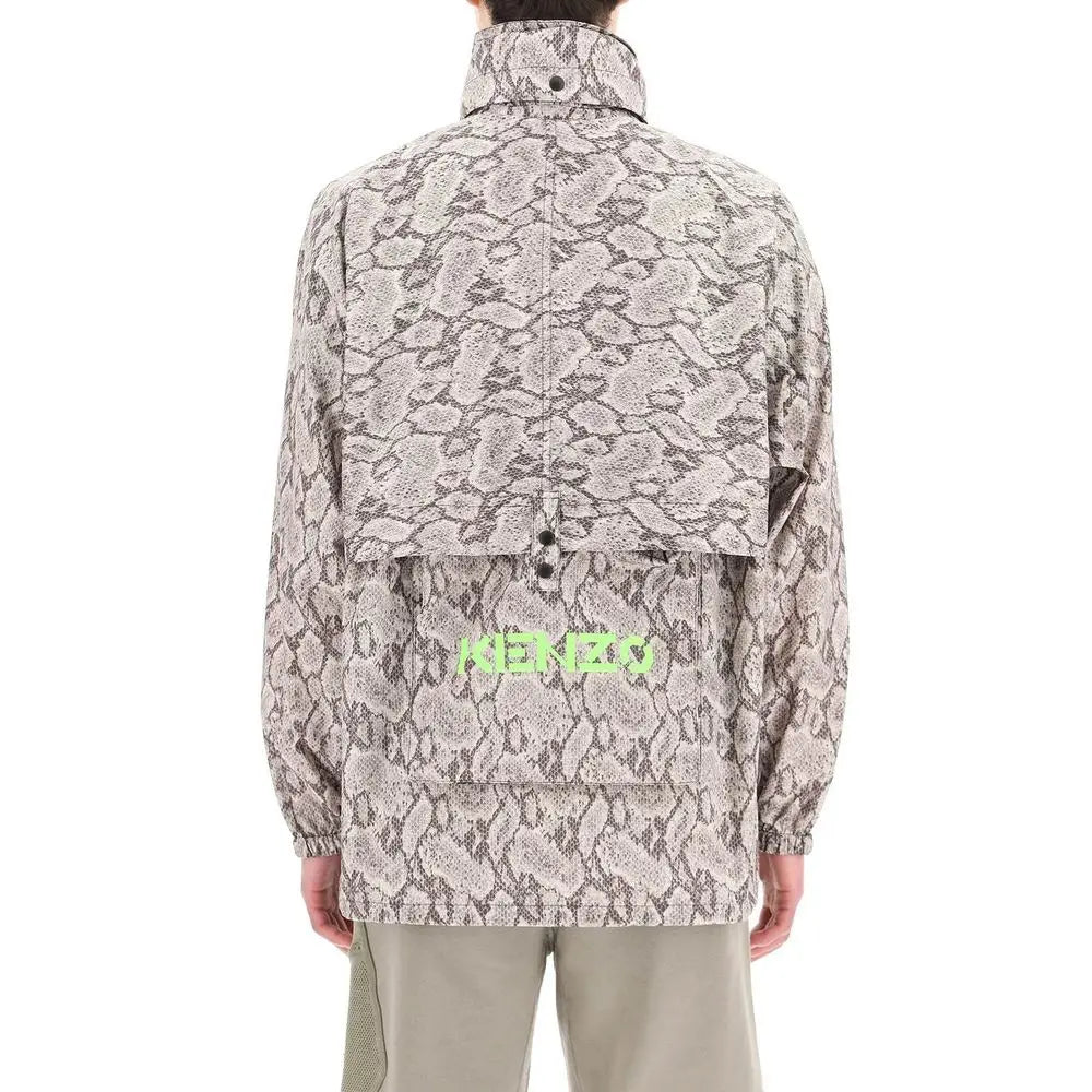 Veste kenzo beige en polyester à motif peau de serpent gris et noir vue de dos avec logo vert néon