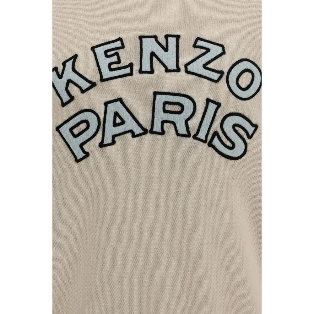 Sweatshirt kenzo beige en laine avec lettres brodées grises et noires en arc pour un style décontracté