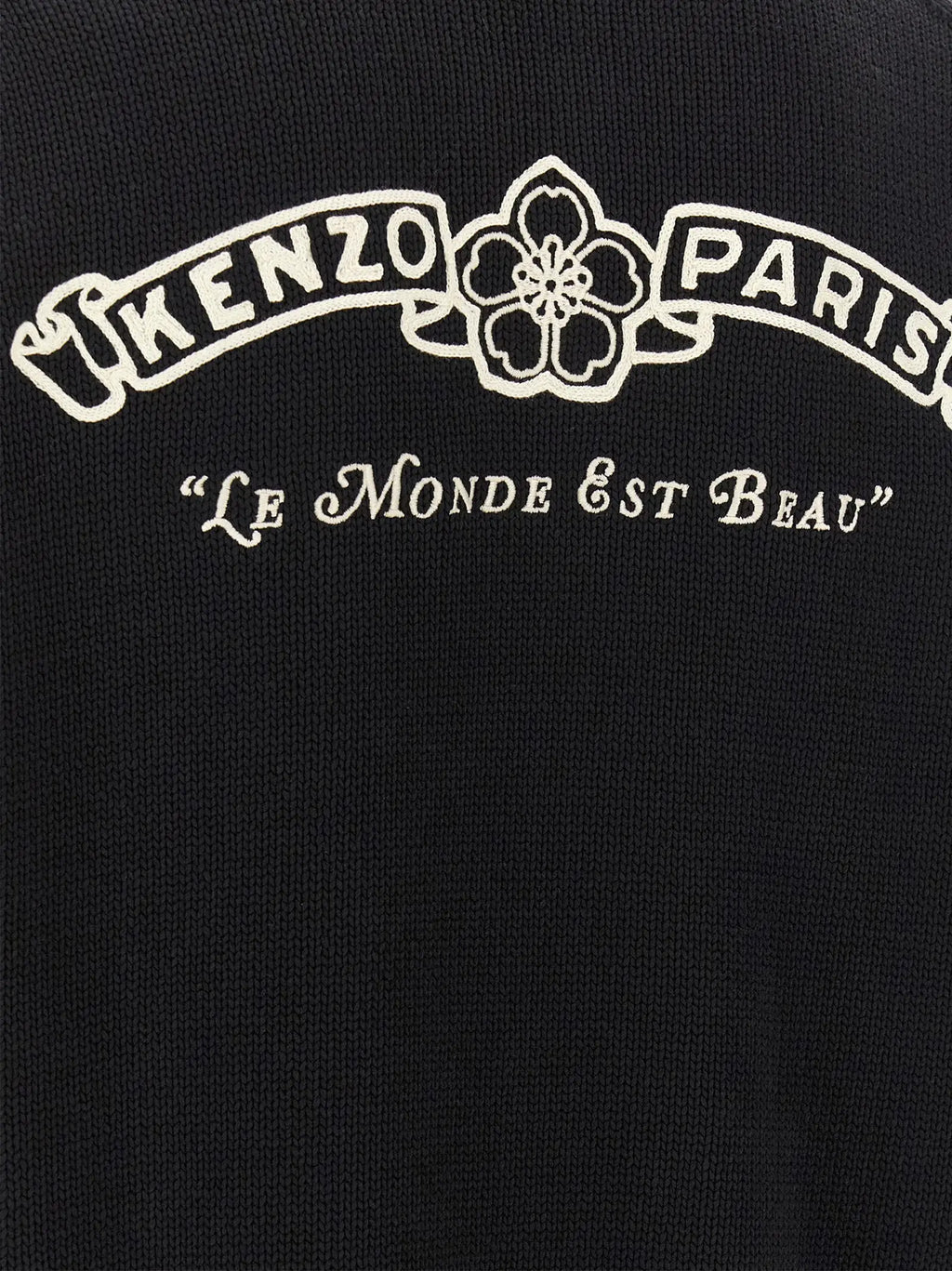 T-shirt kenzo paris noir en coton avec logo brodé blanc et phrase le monde est beau sous le logo