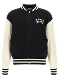 Cardigan en coton bicolore kenzo noir et crème avec logo kenzo paris brodé blanc sur la poitrine