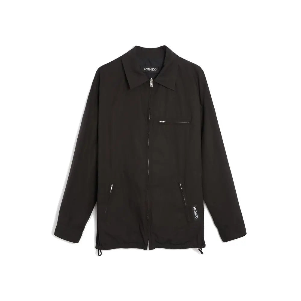 Veste noire kenzo en coton avec fermeture éclair intégrale design minimaliste et branding subtil