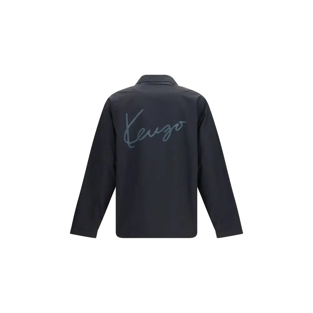Veste kenzo noire en coton manches longues vue de dos avec logo gris cursif brodé subtilement